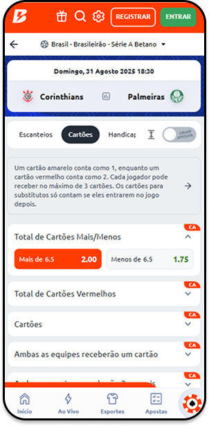 Mercados de cartões Corinthians x Palmeiras