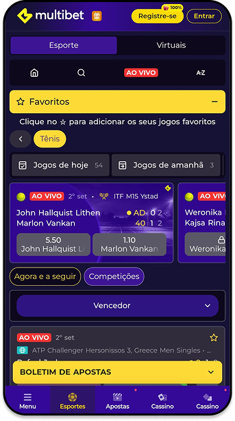 Odds na Multibet para jogos de tênis ao vivo com mercados para o vencedor da partida