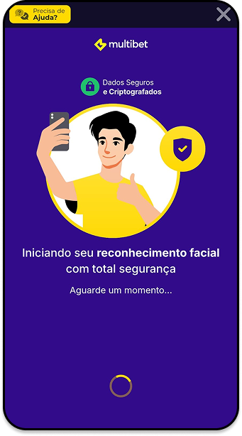 Verificação facial da Multibet com ilustração de um usuário tirando selfie
