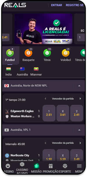 Seção de apostas esportivas ao vivo no site da Realsbet