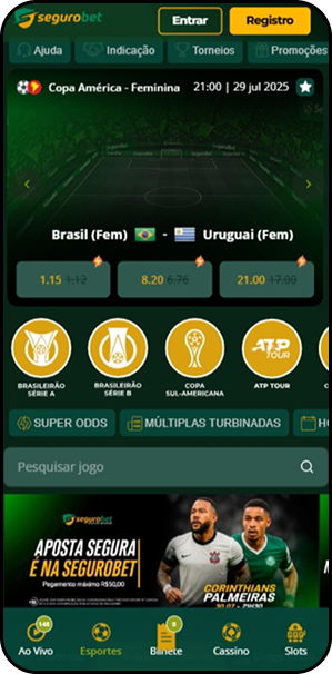 Casa de apostas Seguro.bet apresentando mercado para o Brasileirão e Copa Sul-Americana