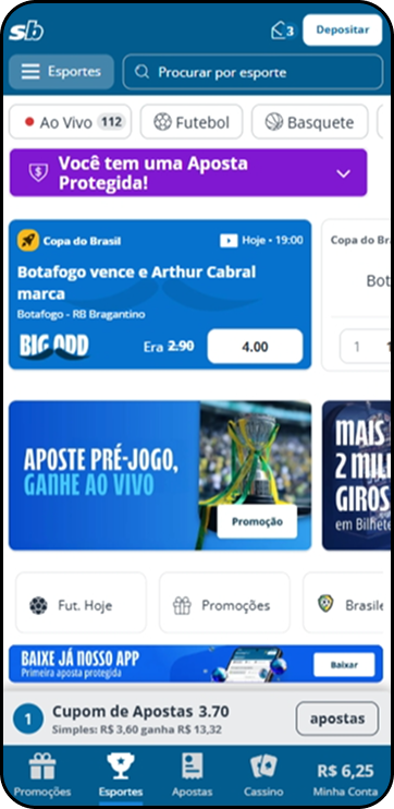 Página inicial do aplicativo Sportingbet