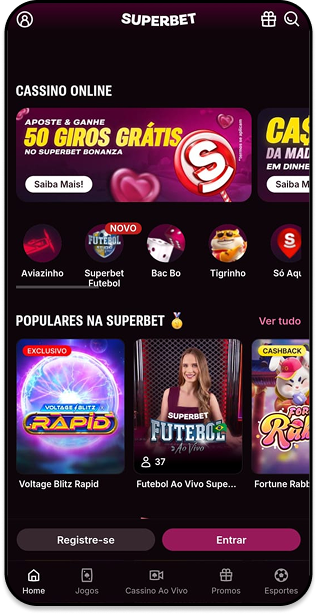 Cassino Superbet mostrando jogos e promoções em destaque