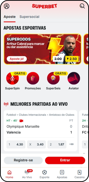 Página principal da Superbet