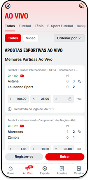 Seção de apostas esportivas da Superbet com eventos populares e Multi Criar apostas
