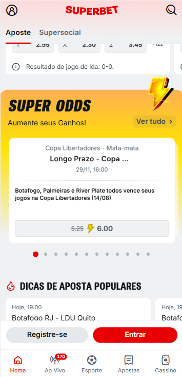 Superbet super odds a longo prazo na fase de mata mata da Libertadores para partidas de Botafogo, Palmeiras e River Plate