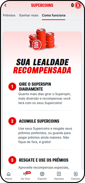 Programa Supercoins da Superbet com recompensas diárias