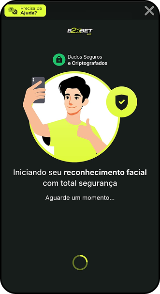 Verificação facial na B2xbet com aviso de dados criptografados.