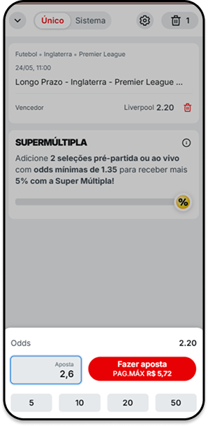 bilhete de apostas no Liverpool para Vencedor da Premier League na Superbet
