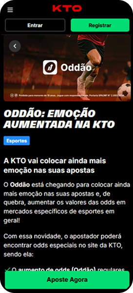 Promoção Oddão na KTO oferecendo cotas aumentadas em jogos selecionados.