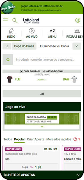 Casa de apostas de 50 centavos Lottoland com jogos da Copa do Brasil