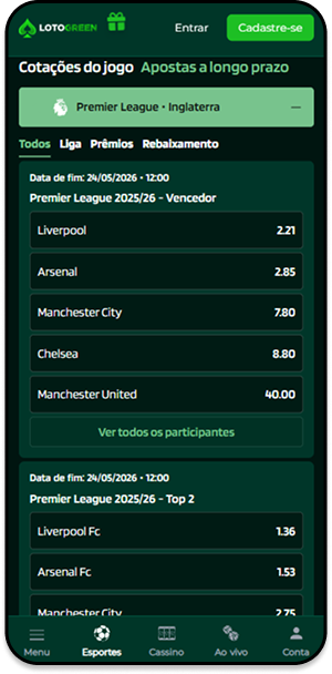 Bilhete de aposta de R$10 com João Pedro com Maior Marcador na Premier League
