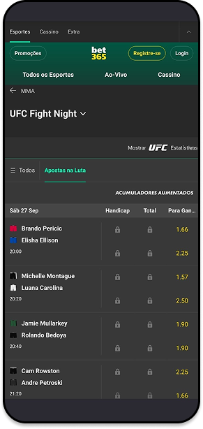 Página de UFC na bet365