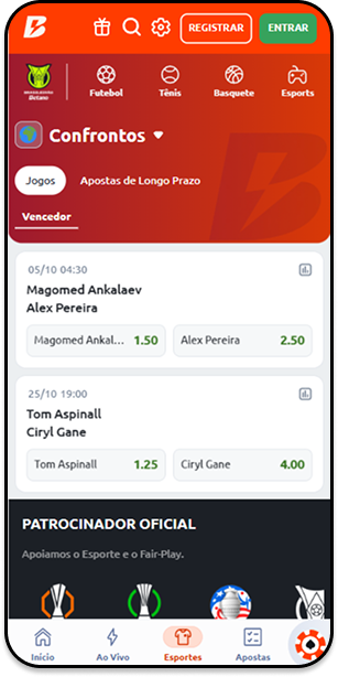 Seção de UFC na Betano
