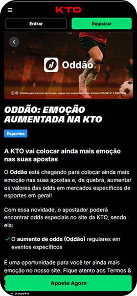 Promoção Oddão da KTO com aumento de odds em eventos esportivos selecionados.