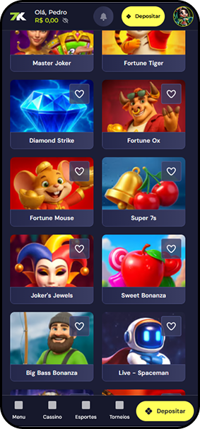 Cassino Bet7K com jogos como Fortune OX, Fortune Mouse e Big Bass Bonanza