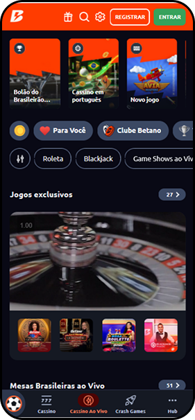 Cassino ao vivo na Betano com jogos em português e mesas brasileiras com dealers falando Português