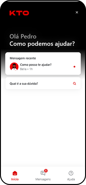 Suporte KTO com mensagem de boas-vindas e campo para dúvidas