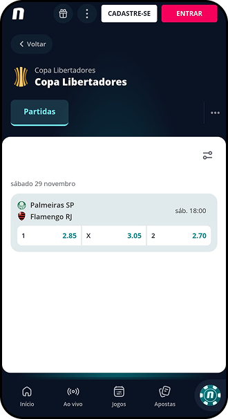 Novibet apostas Copa Libertadores com odds para Palmeiras vs Flamengo em 29 de novembro
