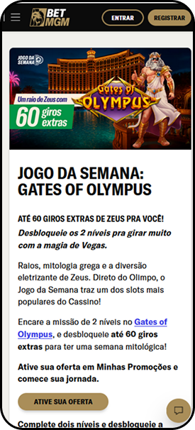 Jogo da semana Gates of Olympus na BetMGM com até 60 giros extras de Zeus
