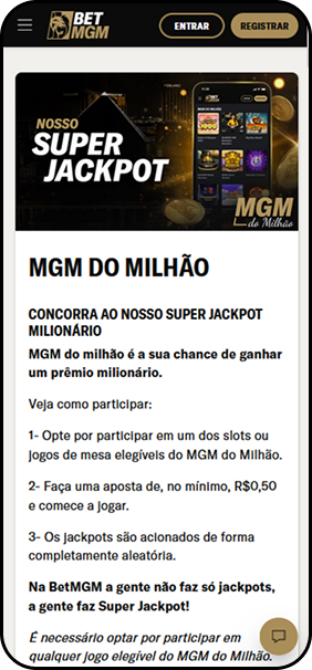Promoção MGM do Milhão na BetMGM com super jackpot milionário em slots e jogos de mesa
