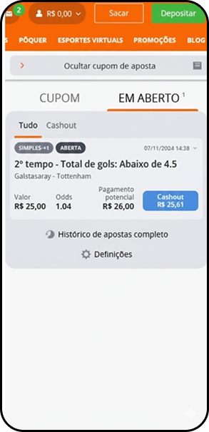 Confirmação de saque de R$26 na Betsson com pagamento registrado e código de transação