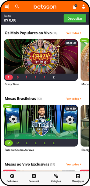 Cassino ao vivo da Betsson com Crazy Time, mesas brasileiras e Futebol Studio Ao Vivo