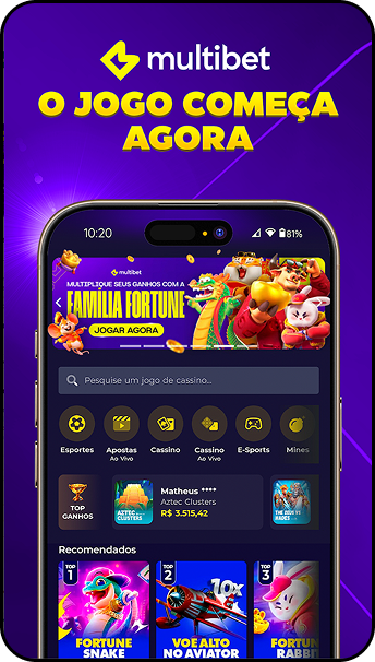 Aplicativo da Multibet com cassino ao vivo, esportes, apostas e jogos recomendados como Fortune Tiger