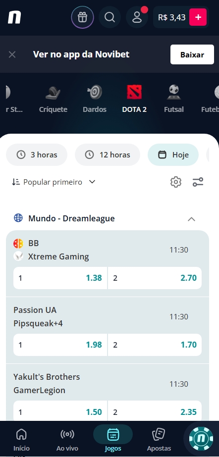Apostas em esports com mercados de DOTA 2 na Novibet