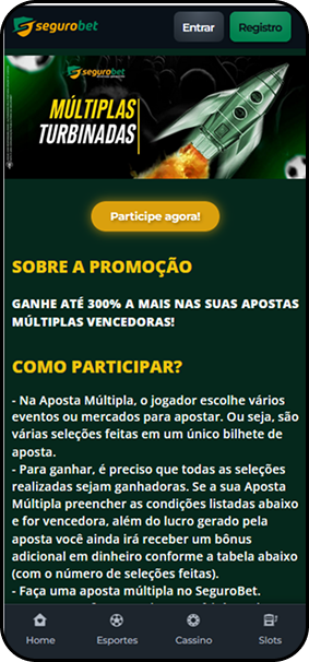 Promoção Múltiplas Turbinadas na Segurobet com bônus de até 300% em apostas múltiplas vencedoras