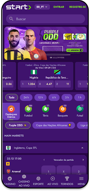 Apostas esportivas na Startbet com Purple ODD, odds de futebol, tênis, basquete e Copa das Nações Africanas