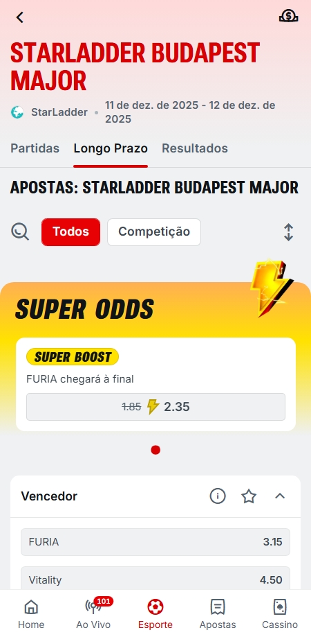 Página da Superbet com banner de destaque para odds exclusivas do Starladder Major de CS2