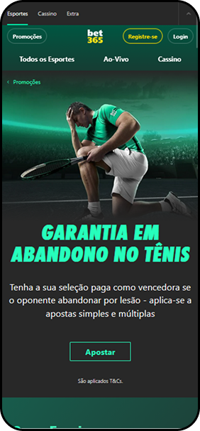 Garantia em abandono no tênis Bet365 com devolução em apostas simples e múltiplas