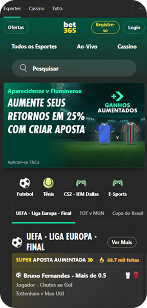Apostas esportivas na bet365 com promoção de ganhos aumentados em 25% e super apostas para UEFA Liga Europa