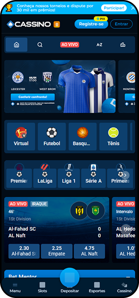 Apostas esportivas ao vivo na Cassino Bet com futebol virtual, basquete, tênis e campeonatos como Premier League e LaLiga