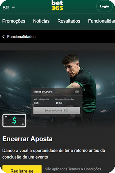 Funcionalidade de encerrar aposta na bet365 com retorno antecipado de R$15 antes da conclusão do evento