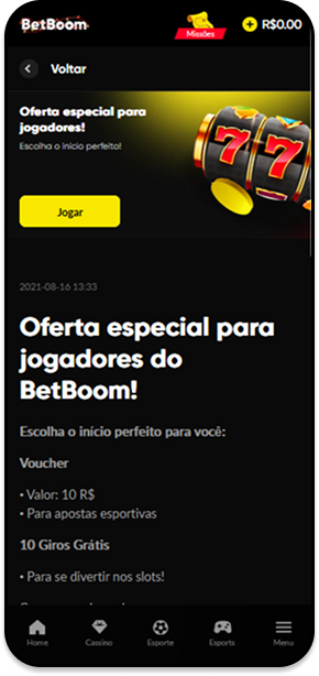 Oferta especial na BetBoom com voucher de R$10 para apostas esportivas e 10 giros grátis em slots