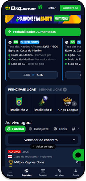 Probabilidades aumentadas na Br4bet com Super Odds para futebol