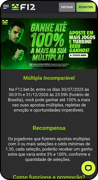Múltipla Incomparável F12bet oferece até 100% a mais em apostas combinadas com 3 ou mais seleções