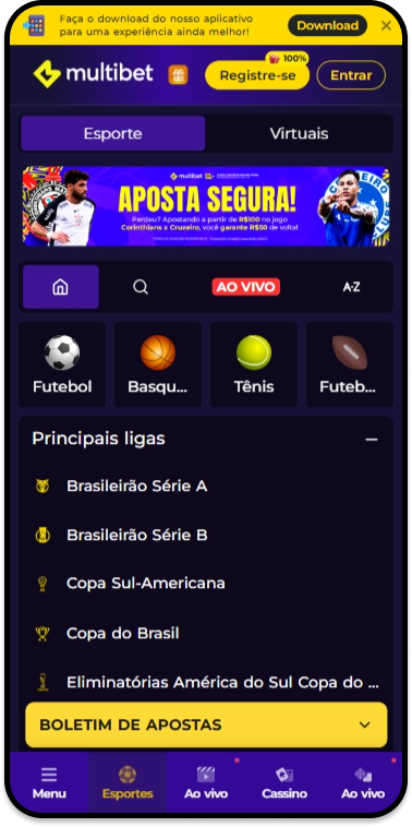 Casa de apostas Multibet apresentando mercados em ligas como Brasileirão e Sul-Americana