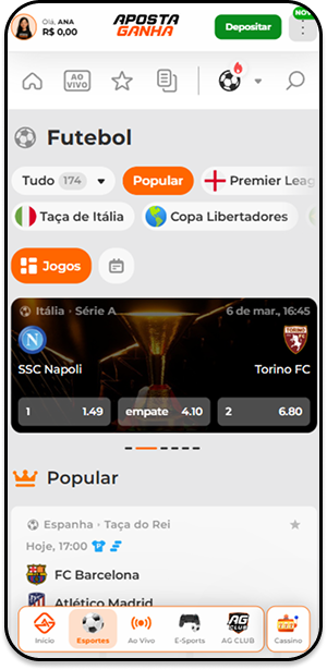 Página de esportes da plataforma de 1 real Aposta Ganha
