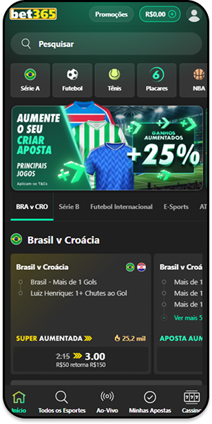bet365 apresentando promoção de aumentar a aposta