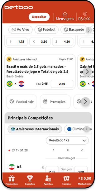 Página de apostas esportivas na Betboo com aposta combinada para Brasil x Croácia