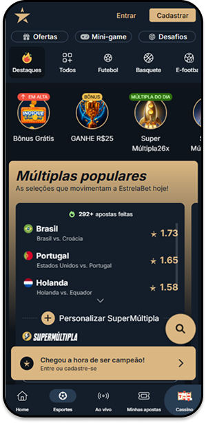 Estrela.bet com bilhete de sugestão para as Múltiplas Populares do dia e destaque para promoções