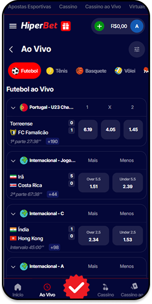 Página de apostas ao vivo na Hiperbet com futebol ao vivo 