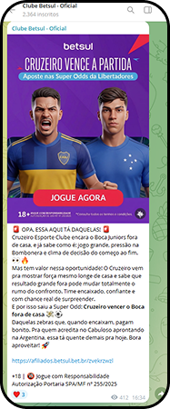 Canal telegram com ofertas para a Libertadores da América para Cruzeiro e Boca Juniors