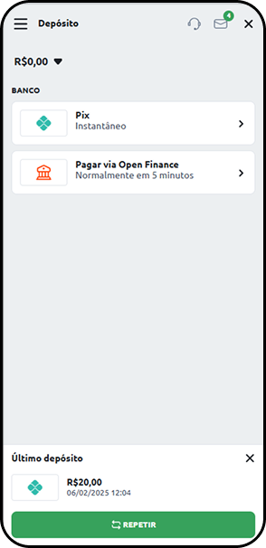 Depósito na Betano via Pix instantâneo e Open Finance sem valor mínimo exigido