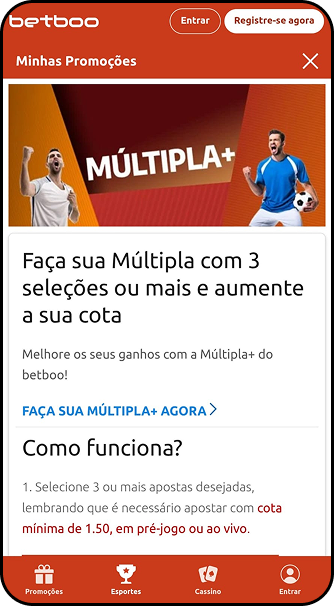 Múltipla mais Betboo aumenta cotação em apostas combinadas com 3 ou mais seleções