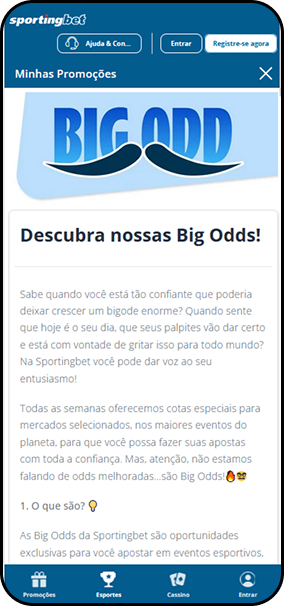Big Odds Sportingbet com cotas especiais melhoradas semanalmente em mercados e eventos selecionados