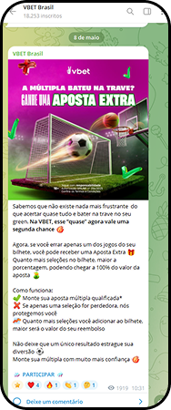 Canal telegram da VBET com uma oferta em apostas múltiplas